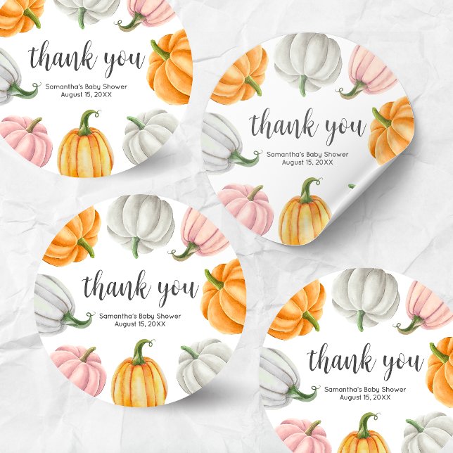Minimalist Pumpkin Fall Baby Shower Round Runder Aufkleber (Minimalist Pumpkin Baby Shower Round Sticker)