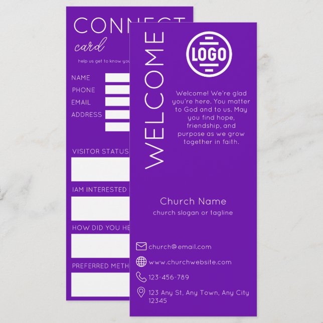 Minimalist Purple Church Connection Card Einladung (Vorne/Hinten)