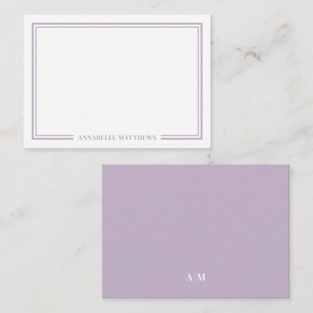 Minimalist Purple Two Border Monogram Mitteilungskarte (Vorne/Hinten)