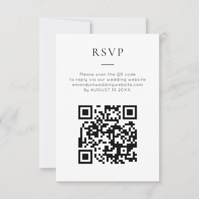 Minimalist QR Code Black White Wedding RSVP Karte (Vorderseite)