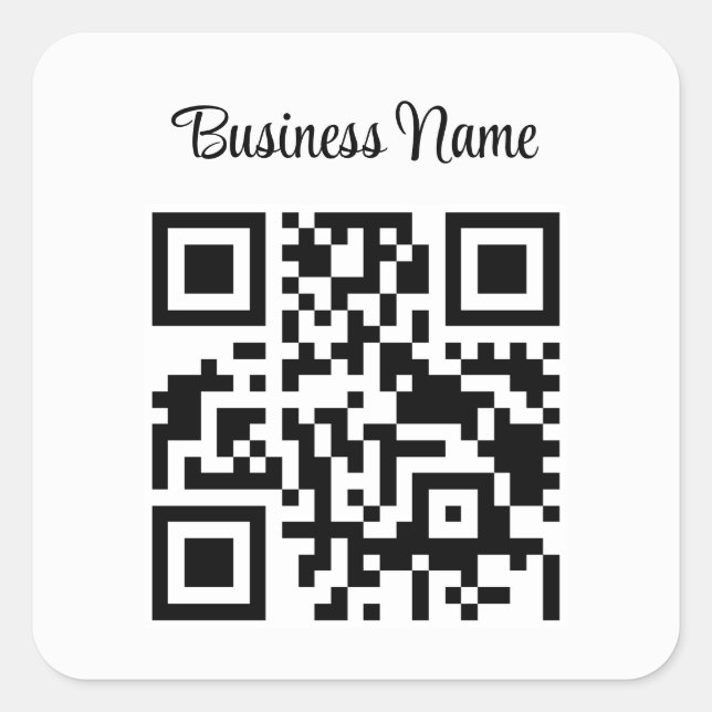Minimalist Qr Code Business Name Quadratischer Aufkleber (Vorderseite)