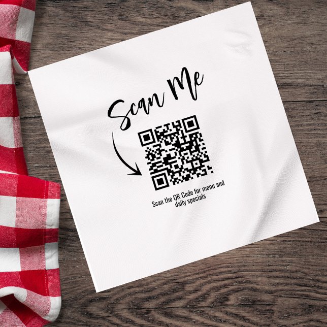 Minimalist QR Code Scan Me Restaurant Custom Serviette (Minimalist restaurant napkin with Scan Me QR code design.)