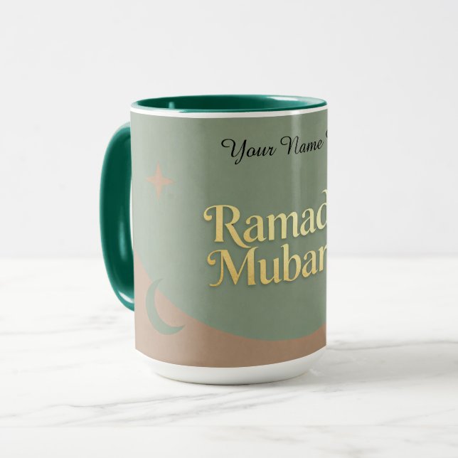 Minimalist Ramadan Mubarak | Gold & Sage Tasse (Vorderseite Links)