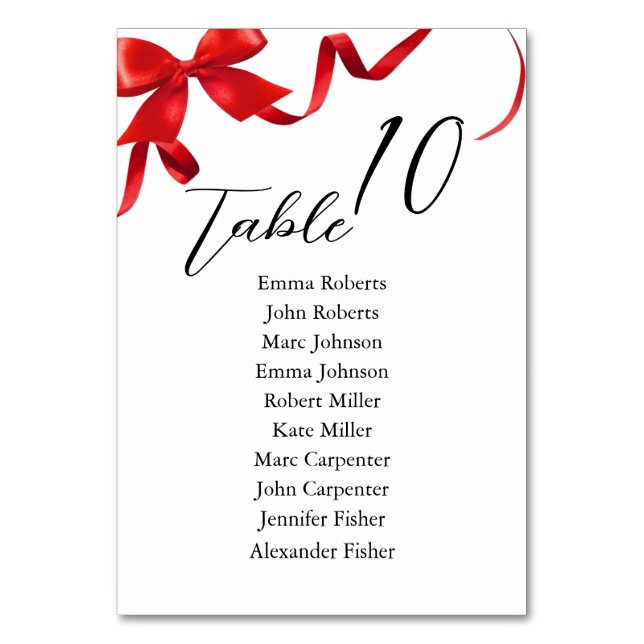 Minimalist Red Gift bow Wedding Seating Plan Tischnummer (Vorderseite)