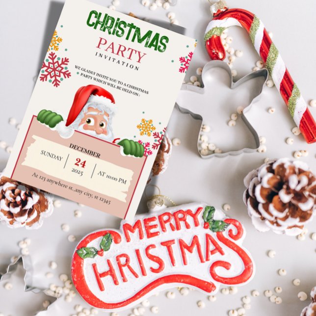 Minimalist Red & Green Christmas Party Invitation  Einladung ("Formal Christmas Day Invitation. Perfect for Brunch & Family Gatherings.")