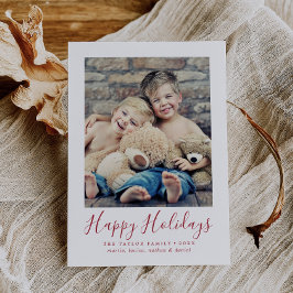 Minimalist Red Happy Holidays Portrait Photo Feiertagskarte