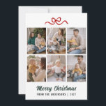 Minimalist Red Ribbon Merry Christmas Multi Photo Feiertagskarte<br><div class="desc">Celebrate with simplicity using this clean white 6-photo layout adorned with festive red accents. This elegant design puts all the focus on your cherished holiday snapshots and heartfelt family wishes.</div>