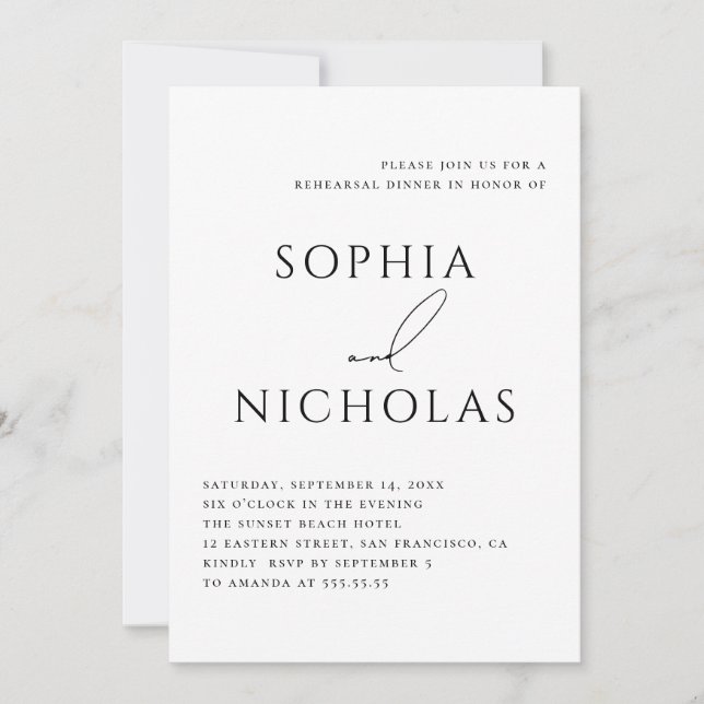 Minimalist Rehearsal Dinner | Elegant Typography Einladung (Vorderseite)