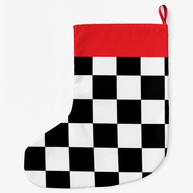 Minimalist Retro Checkered – Monochrome Streetwear Großer Weihnachtsstrumpf (Rückseite)