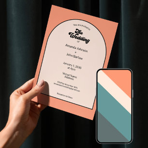 Minimalist Retro Orange Pastell Die Hochzeit Von Einladung