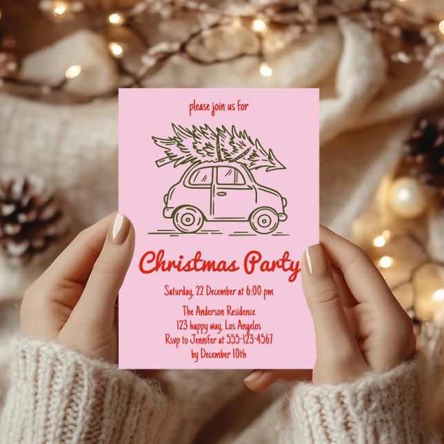 Minimalist Retro Pink Christmas Party Invitation  Einladung (Von Creator hochgeladen)