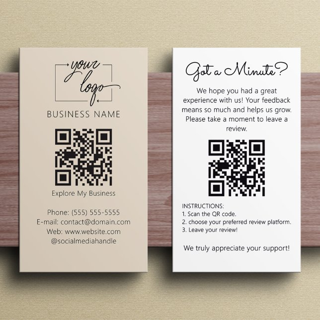 Minimalist Review Request with QR Code Chic Creamy Visitenkarte (Von Creator hochgeladen)