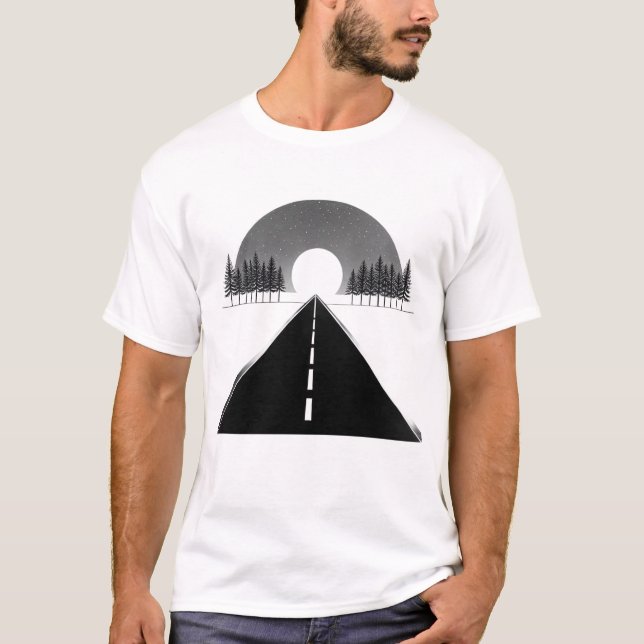 Minimalist Road to the Moon Black White T-Shirt (Vorderseite)