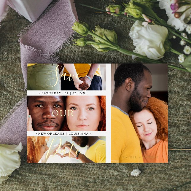 Minimalist Romantic 4 Wedding Engagement Photos Folieneinladung (Von Creator hochgeladen)