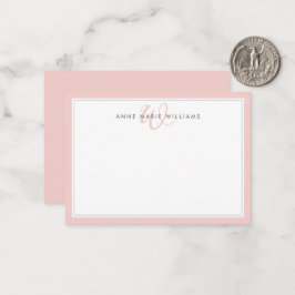 Minimalist rosafarbenes Monogramm mit zwei Rändern Mitteilungskarte