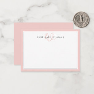 Minimalist rosafarbenes Monogramm mit zwei Rändern Mitteilungskarte
