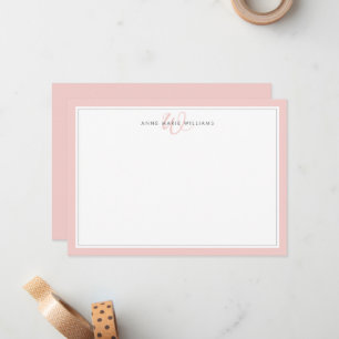 Minimalist rosafarbenes Monogramm mit zwei Rändern Mitteilungskarte