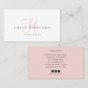 Minimalist rosafarbenes Schrift-Monogramm-Name Visitenkarte