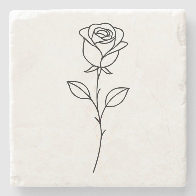 Minimalist Rose Botanical Line Art Steinuntersetzer (Vorderseite)