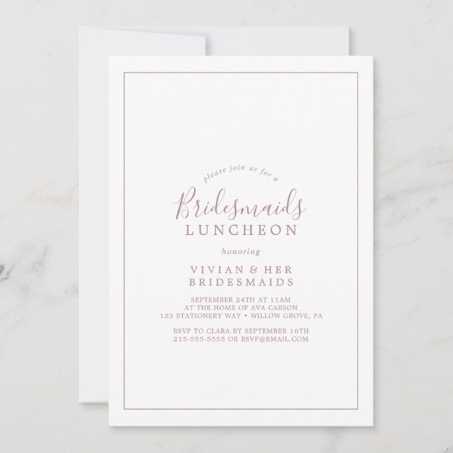 Minimalist Rose Gold Bridesmaids Luncheon Einladung (Vorderseite)