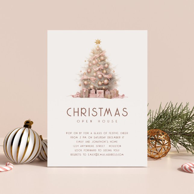 Minimalist Rose Gold Christmas Tree Open House Einladung (Available digitally and printed)