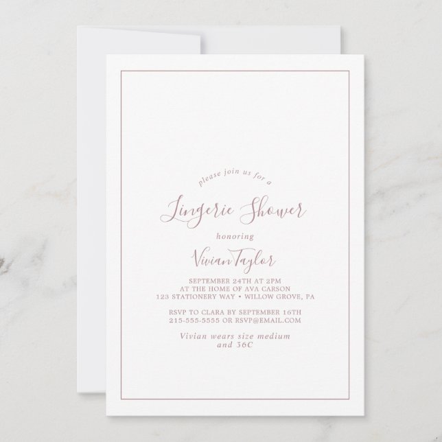 Minimalist Rose Gold Lingerie Shower Invitation Einladung (Vorderseite)