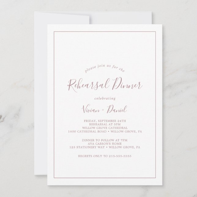 Minimalist Rose Gold Rehearsal Dinner Invitation Einladung (Vorderseite)