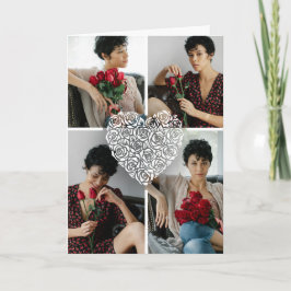 Minimalist Rose Heart Photo Collage Custom  Karte