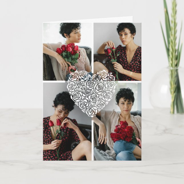 Minimalist Rose Heart Photo Collage Custom  Karte (Vorderseite)
