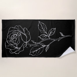 Minimalist Rose Line Art – Black and White Flower Strandtuch