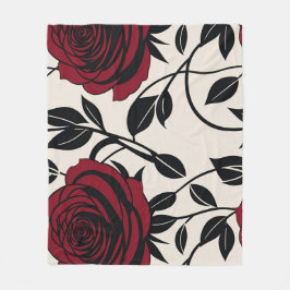 Minimalist Roses In Black And Deep Red On A Cream  Fleecedecke