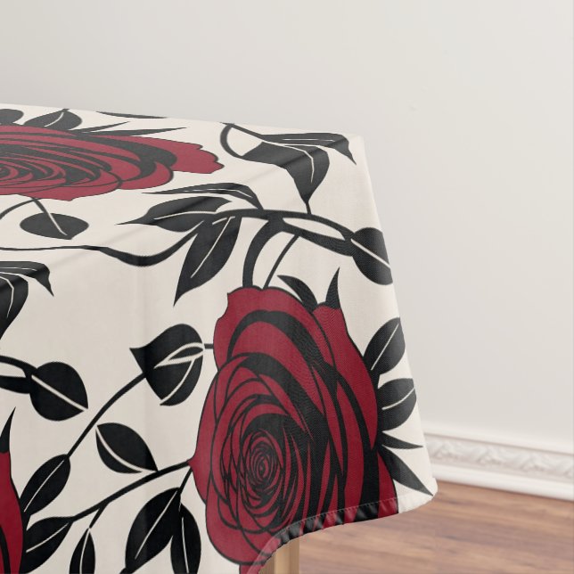 Minimalist Roses In Black And Deep Red On A Cream  Tischdecke (Beispiel)