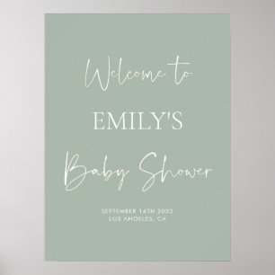 Minimalist Sage Green Baby Shower Welcome Sign Poster
