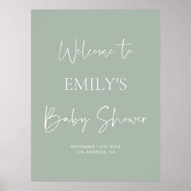 Minimalist Sage Green Baby Shower Welcome Sign Poster (Vorne)