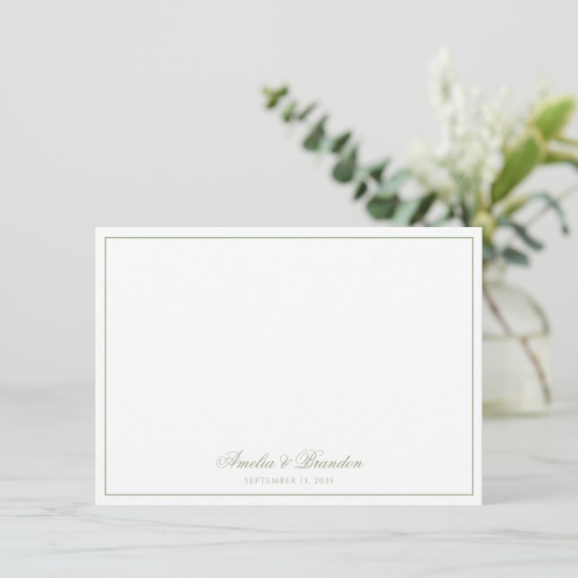Minimalist Sage Green Border Script Personalized Mitteilungskarte (Stehend Vorderseite)