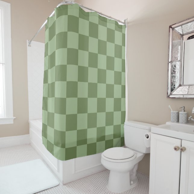 Minimalist Sage Green Checkerboard Pattern Duschvorhang (Beispiel)