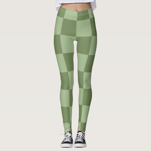 Minimalist Sage Green Checkerboard Pattern Leggings (Vorderseite)