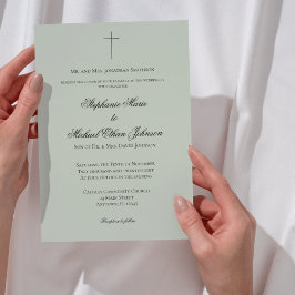 MINIMALIST Sage Green Cross Formal Wedding Einladung
