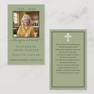 Minimalist Sage Green Funeral Prayer Card Photo Visitenkarte