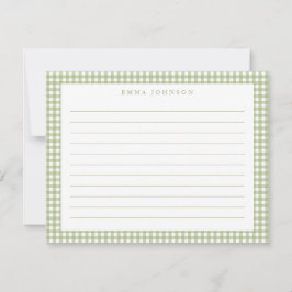 Minimalist Sage Green Gingham Plaid Lined Mitteilungskarte
