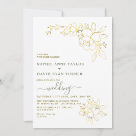 Minimalist Sage Green Gold Flowers Wedding Einladung