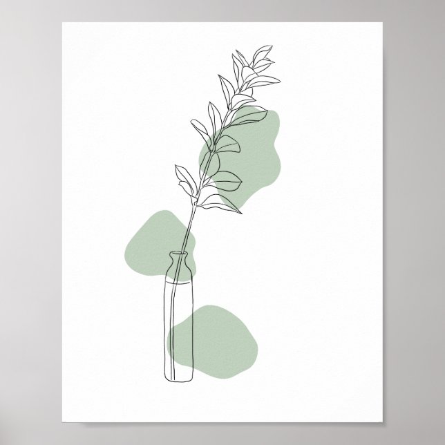 Minimalist  Sage Green Leaves Line Art  Poster (Vorne)