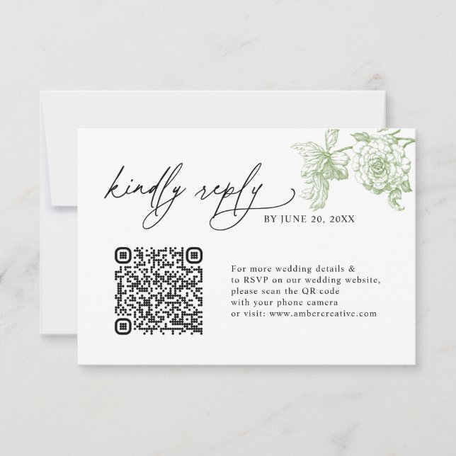 Minimalist Sage Green QR code Wedding RSVP Cards (Vorderseite)