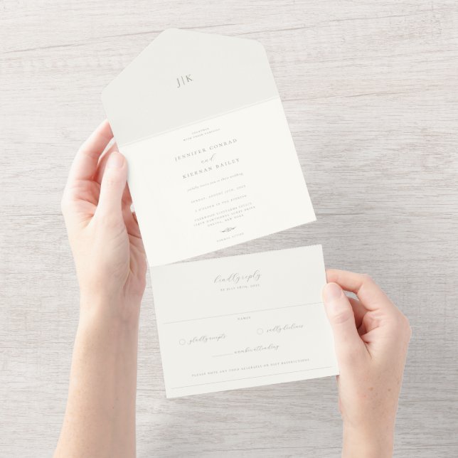 Minimalist Sage Green Wedding All In One Einladung (Abreißen)