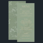Minimalist Sage Green Wedding Menu Card Menükarte<br><div class="desc">Add an elegant touch to your reception tables with this minimalist sage green wedding menu card featuring refined typography and a soft botanical design. The rich olive background paired with delicate cream lettering creates a timeless and sophisticated look that complements modern, garden, and nature-inspired weddings. The back of the menu...</div>