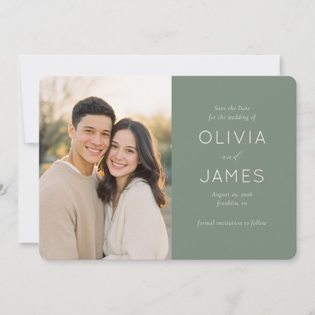 Minimalist Sage Green Wedding Save the Date (Vorderseite)