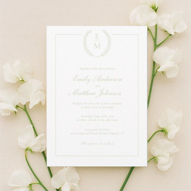 Minimalist Sage Laurel Wedding Invitation Einladung (Von Creator hochgeladen)