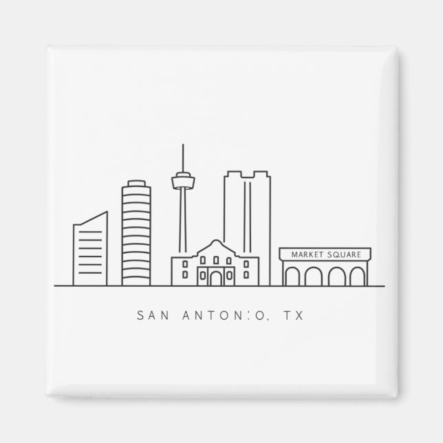 Minimalist San Antonio Skyline Line Art Magnet (Vorne)