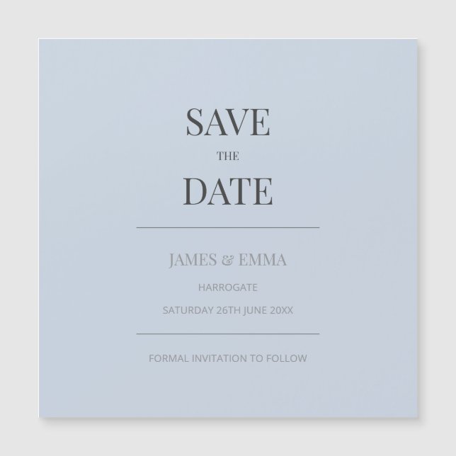 Minimalist Save the Date Card | Dusky Blue Magnetkarte (Vorderseite)