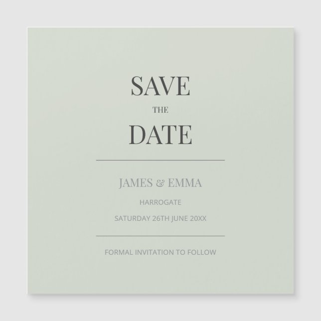 Minimalist Save the Date Card | Pale Sage Green Magnetkarte (Vorderseite)